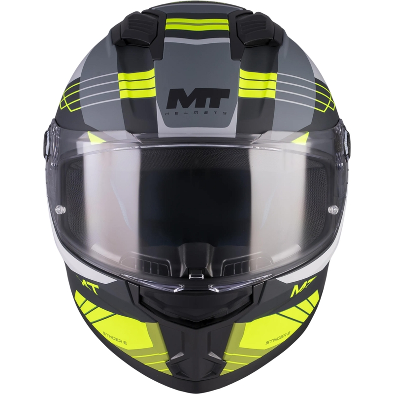 Cască integrală pentru motocicletă MT Stinger 2 Baldur C3 negru-gri-galben fluo
