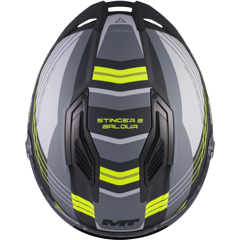 Cască integrală pentru motocicletă MT Stinger 2 Baldur C3 negru-gri-galben fluo