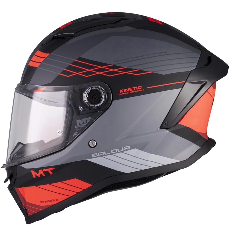 Cască integrală pentru motocicletă MT Stinger 2 Baldur C15 negru mat-gri-roșu