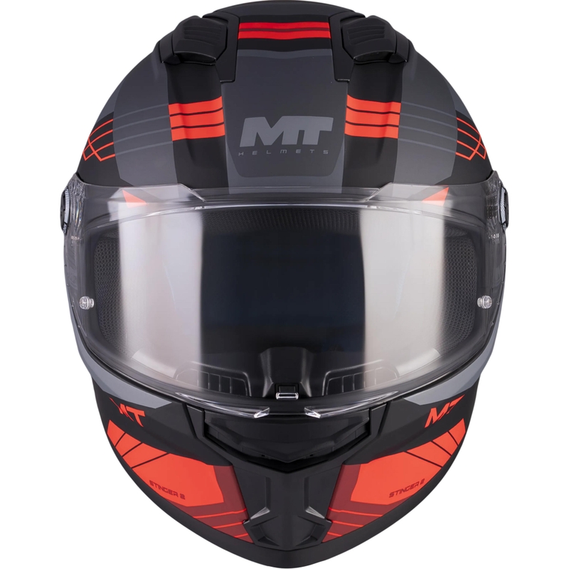 Cască integrală pentru motocicletă MT Stinger 2 Baldur C15 negru mat-gri-roșu