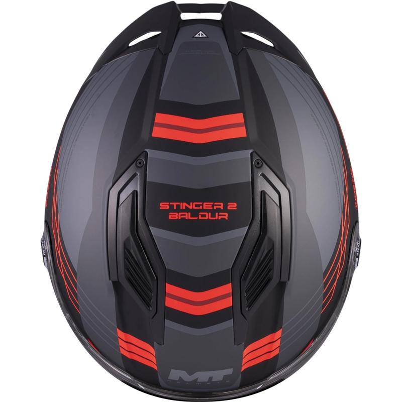 Cască integrală pentru motocicletă MT Stinger 2 Baldur C15 negru mat-gri-roșu