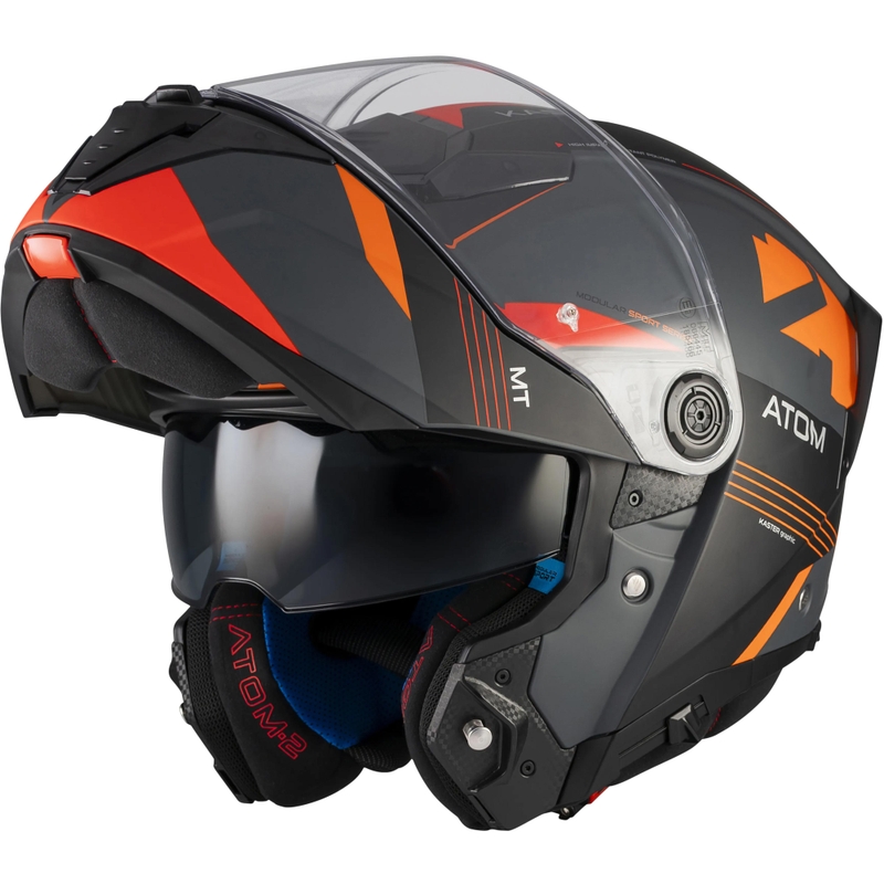 Cască de motocicletă pliabilă MT Atom 2 SV Kaster C14 negru mat-gri-portocaliu