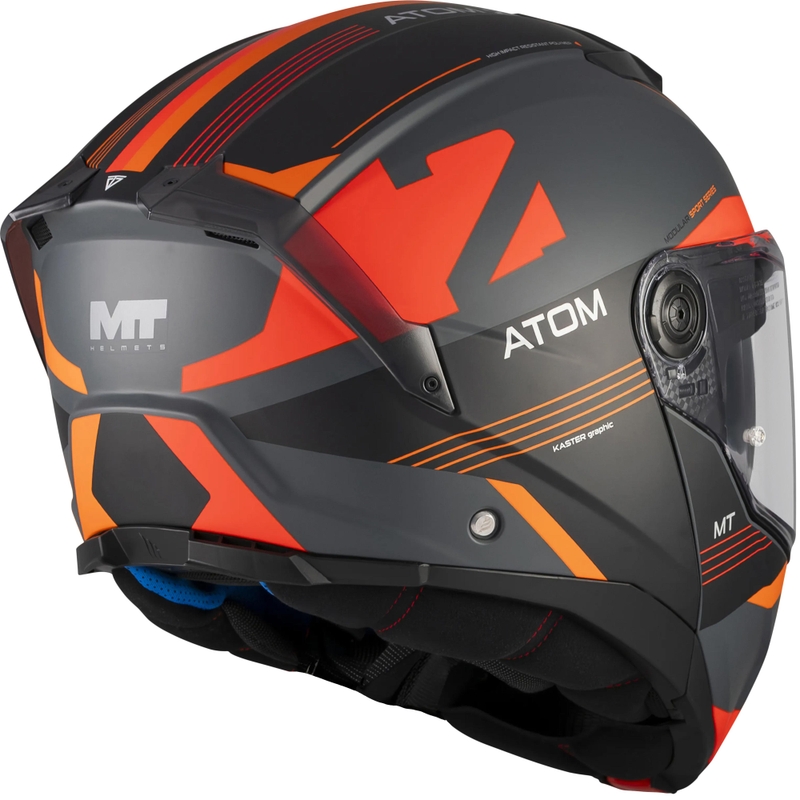 Cască de motocicletă pliabilă MT Atom 2 SV Kaster C14 negru mat-gri-portocaliu