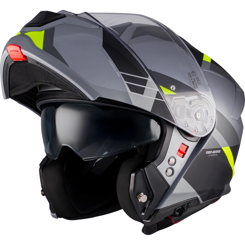 Cască de motocicletă pliabilă MT Genesis R SV Cheeky C3 negru-gri-galben fluo