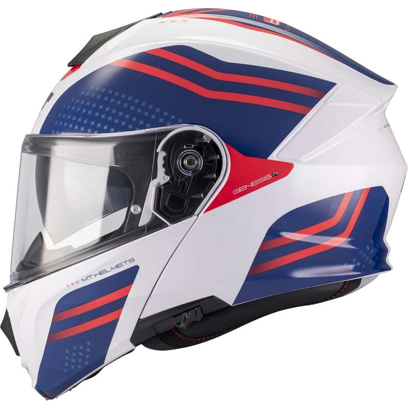 Cască de motocicletă pliabilă MT Genesis R SV Vibe A7 alb-albastru-roșu