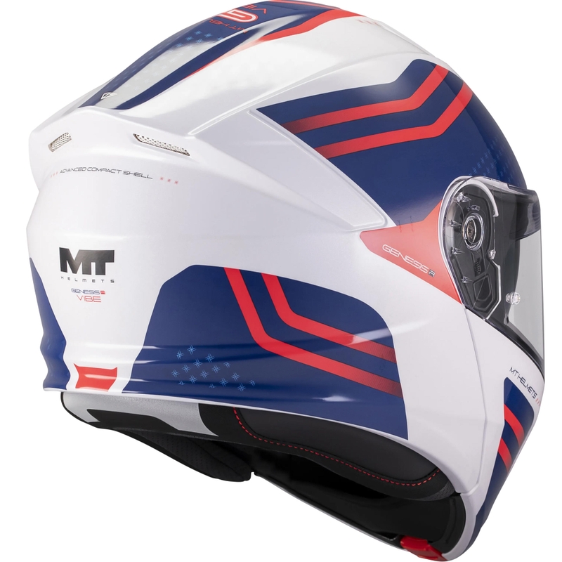 Cască de motocicletă pliabilă MT Genesis R SV Vibe A7 alb-albastru-roșu