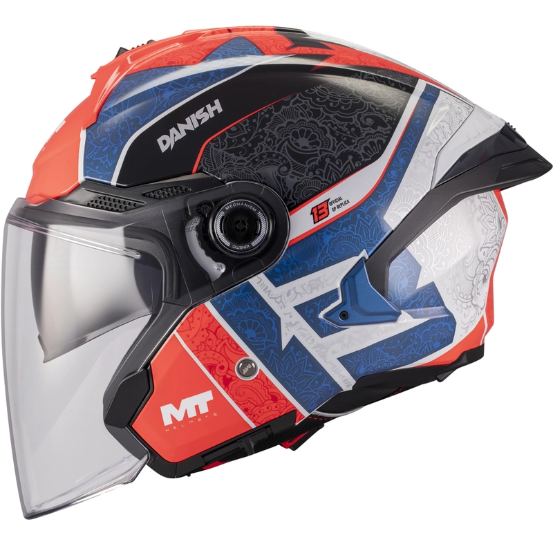 Cască de motocicletă deschisă MT Cosmo SV Danish 26 Season C5 albastru-roșu-alb-negru