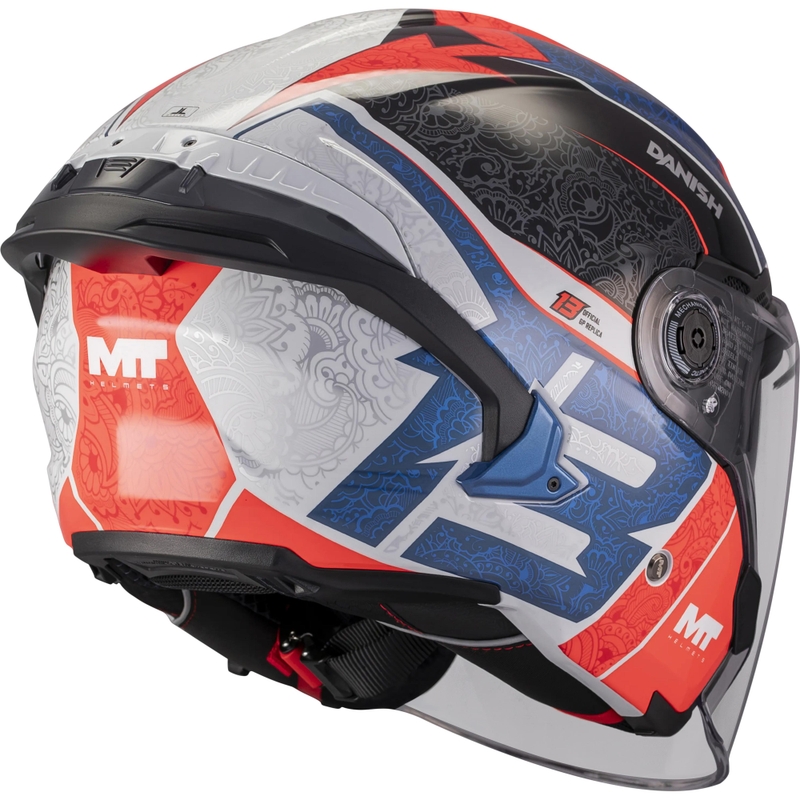 Cască de motocicletă deschisă MT Cosmo SV Danish 26 Season C5 albastru-roșu-alb-negru