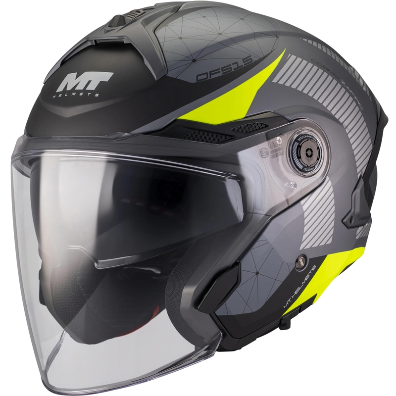 Cască de motocicletă deschisă MT Cosmo SV Zafiro C3 negru mat-gri-galben fluo