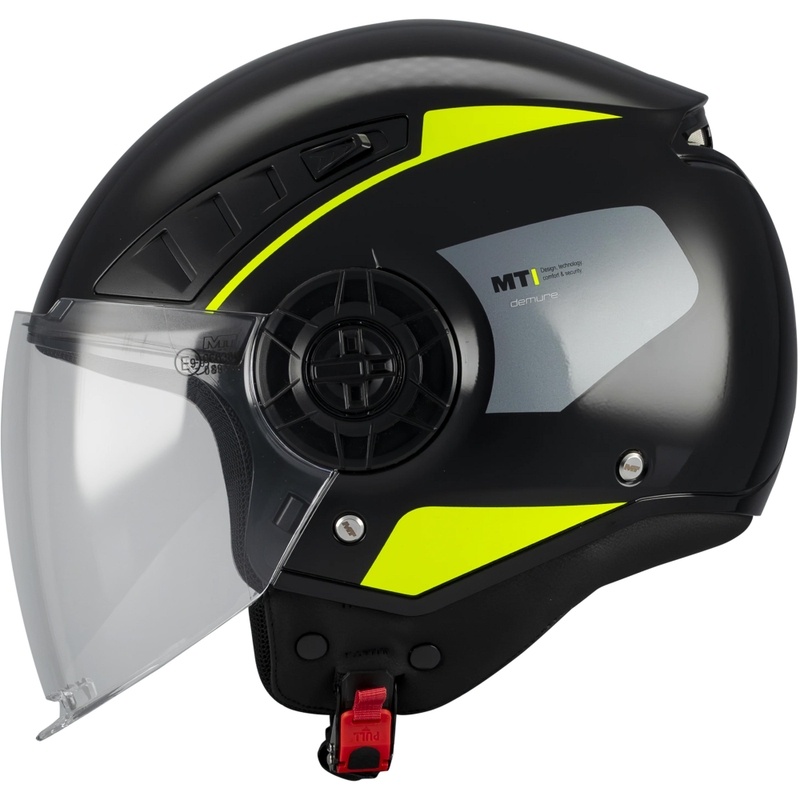 Cască de motocicletă deschisă MT Aeris Demure B5 negru-galben fluo