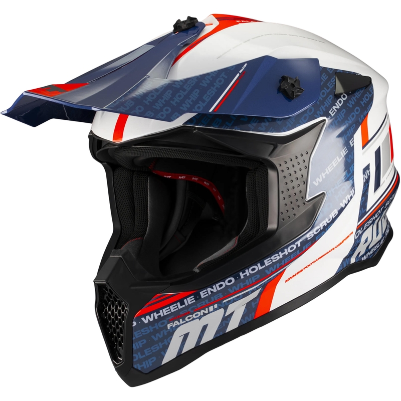 Cască motocross MT Falcon S Ruler A15 albastru-alb-roșu