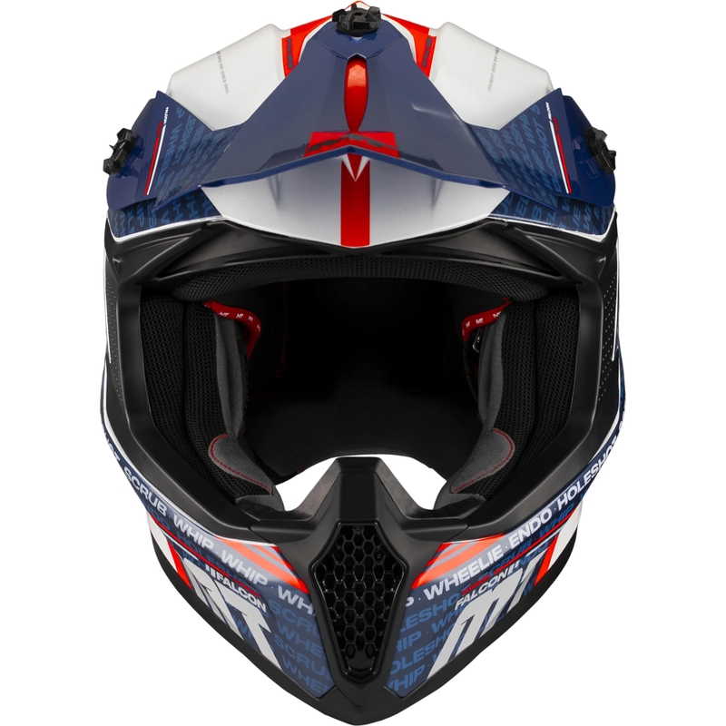 Cască motocross MT Falcon S Ruler A15 albastru-alb-roșu