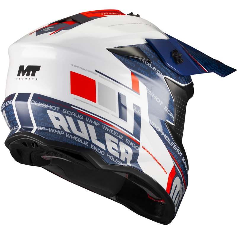 Cască motocross MT Falcon S Ruler A15 albastru-alb-roșu