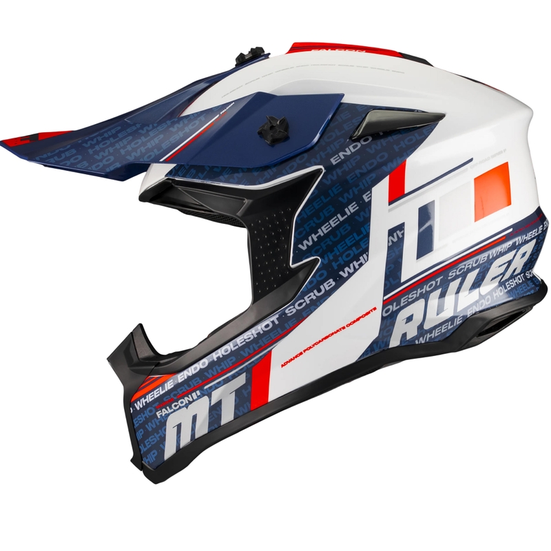 Cască motocross MT Falcon S Ruler A15 albastru-alb-roșu