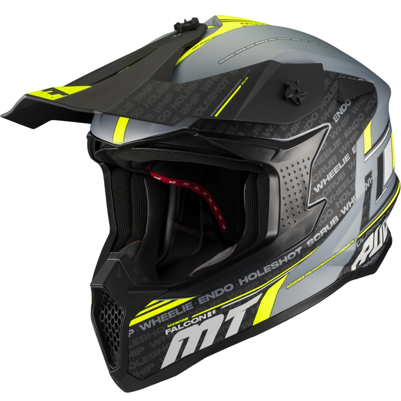 Cască motocross MT Falcon S Ruler C2 negru mat-gri-galben fluo