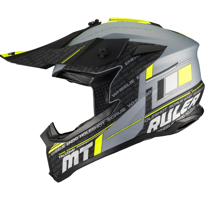 Cască motocross MT Falcon S Ruler C2 negru mat-gri-galben fluo