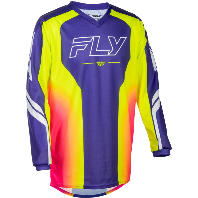 Tricou motocross FLY Racing F-16 Raze pentru copii, violet-roșu-galben