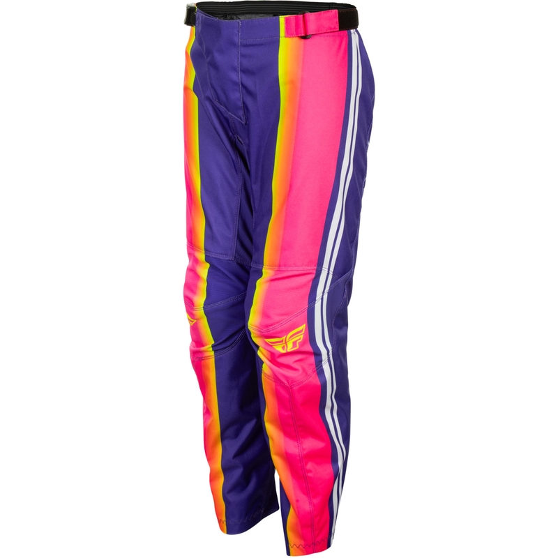 Pantaloni motocross pentru copii FLY Racing F-16 Raze violet-roșu-galben