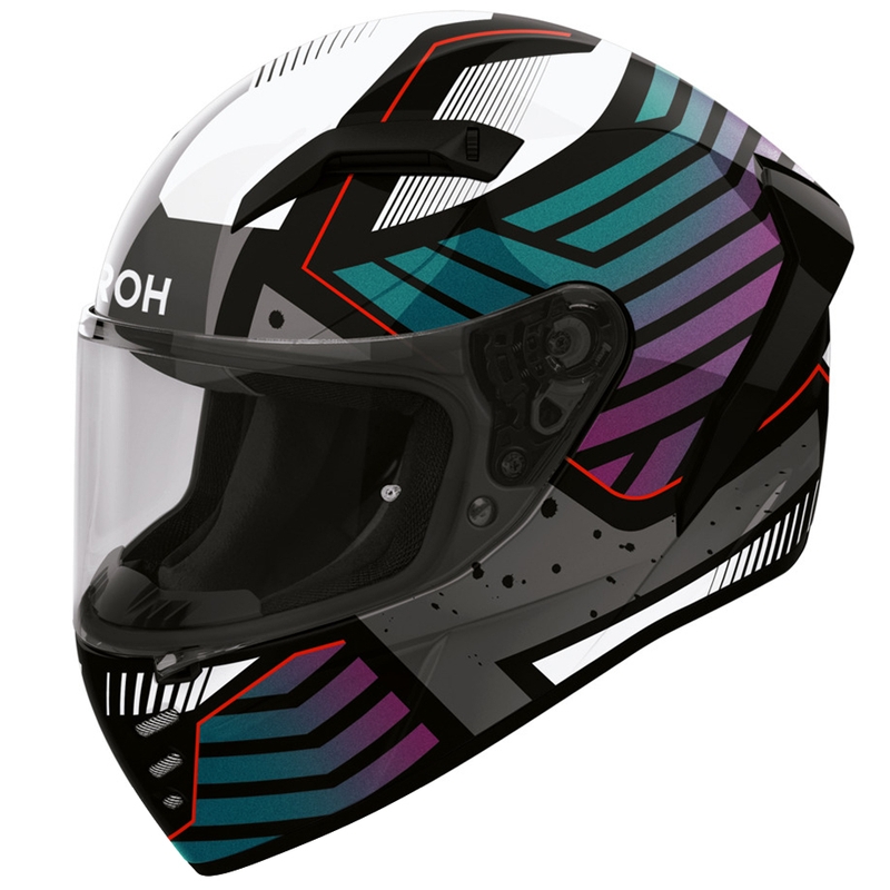 Cască integrală de motocicletă Airoh Connor Flex, alb-gri-albastru-violet