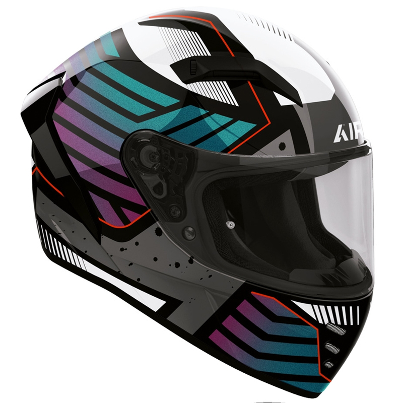 Cască integrală de motocicletă Airoh Connor Flex, alb-gri-albastru-violet