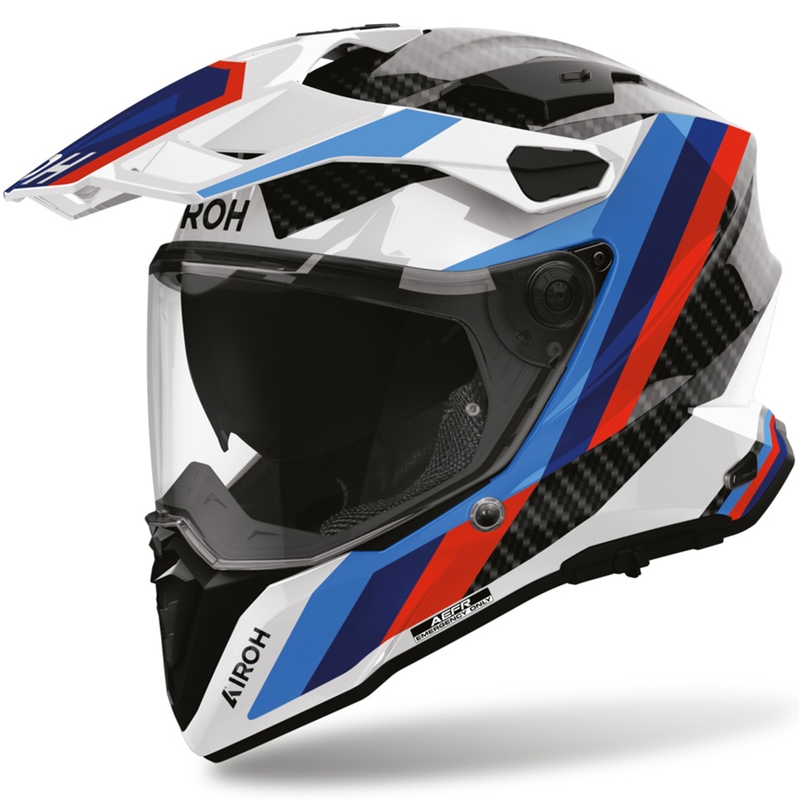 Cască de motocicletă enduro Airoh Commander 2 Carbon Rank negru-alb-albastru