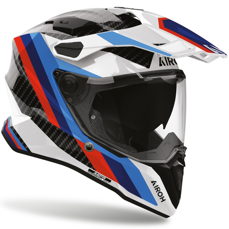 Cască de motocicletă enduro Airoh Commander 2 Carbon Rank negru-alb-albastru