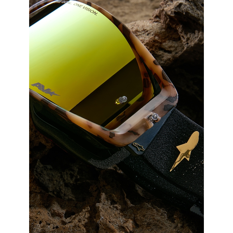 Ochelari motocross Alpinestars Supertech ediție limitată Zona negru-maro cu plexiglas auriu oglindă