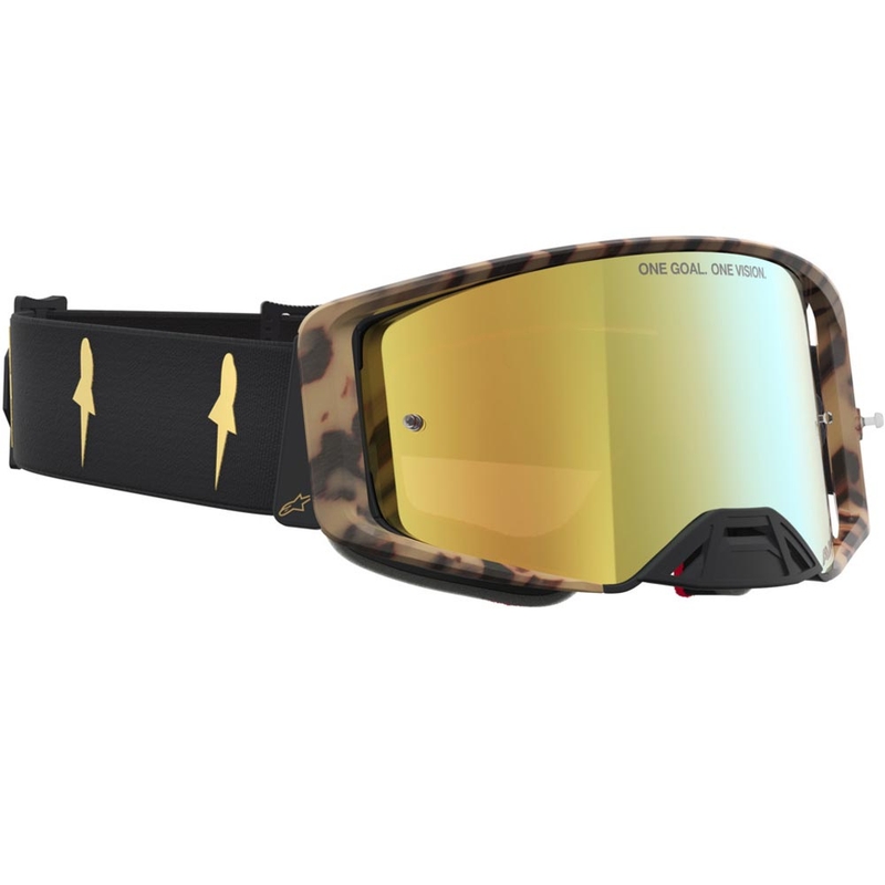 Ochelari motocross Alpinestars Supertech ediție limitată Zona negru-maro cu plexiglas auriu oglindă