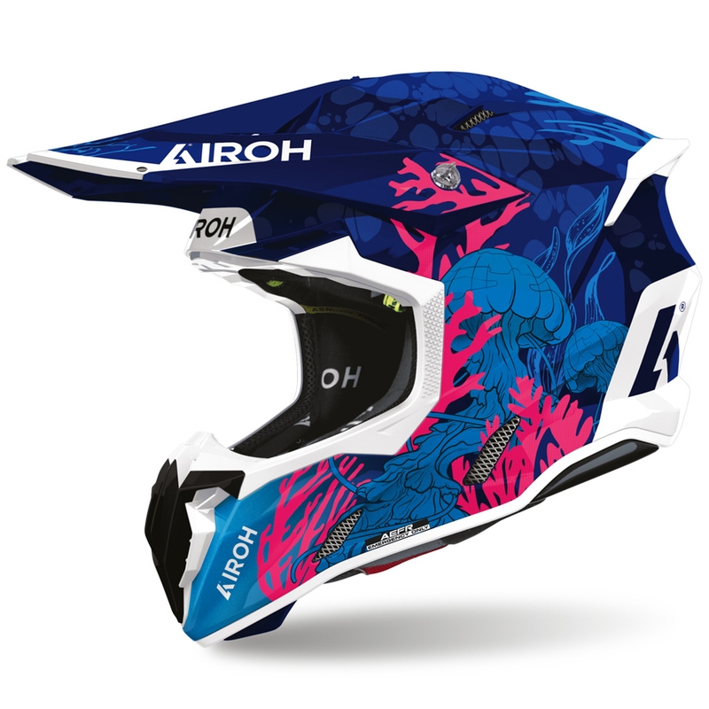 Cască motocross Airoh Twist 3 Underwater albastru-alb-roz