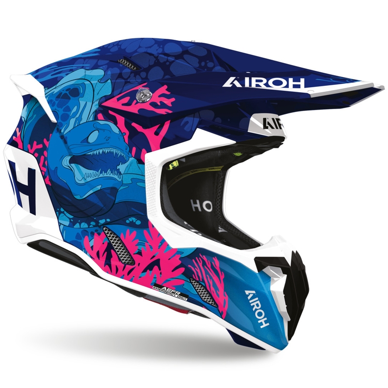 Cască motocross Airoh Twist 3 Underwater albastru-alb-roz