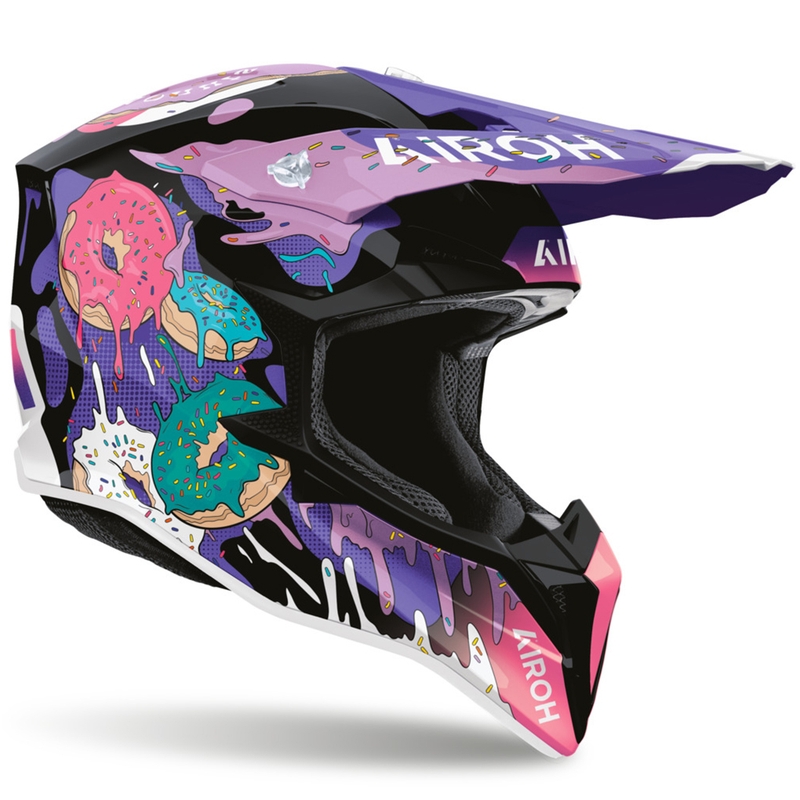 Cască de motocross Airoh Wraaap Donuts roz-violet-negru