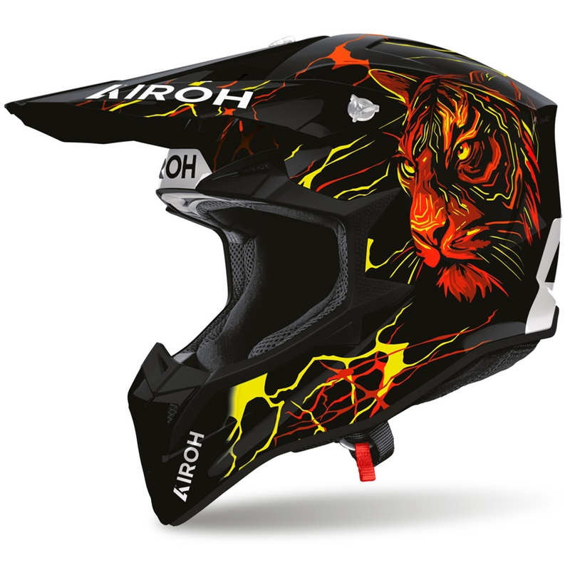 Cască de motocross Airoh Wraaap Tyger negru-roșu-galben