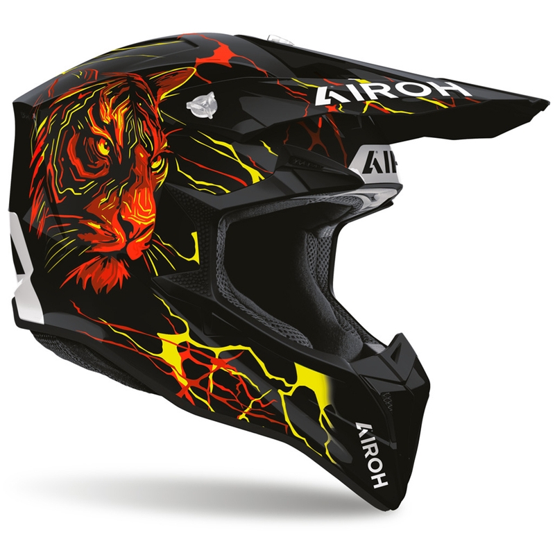 Cască de motocross Airoh Wraaap Tyger negru-roșu-galben