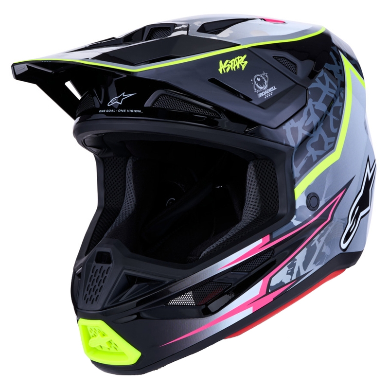 Cască de motocross Alpinestars Supertech S-M7 Blaster Gri-Galben Fluo