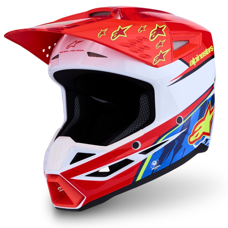 Cască motocross Alpinestars S-M3 Falcon roșu-alb fluo