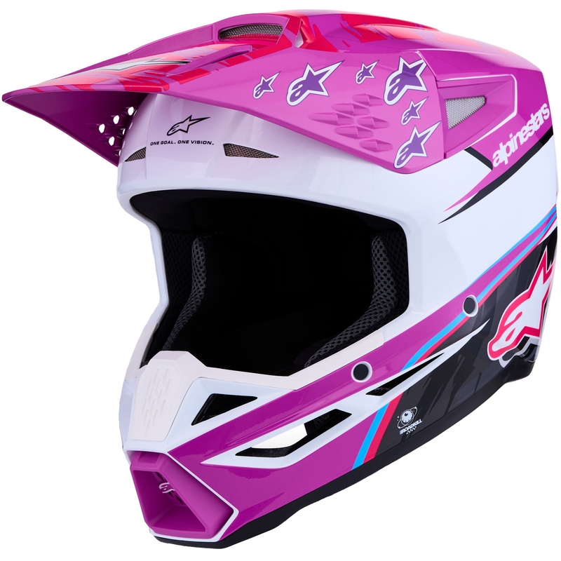 Cască motocross Alpinestars S-M3 Falcon violet-alb-roz fluo