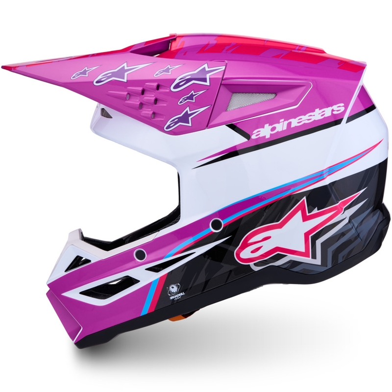 Cască motocross Alpinestars S-M3 Falcon violet-alb-roz fluo