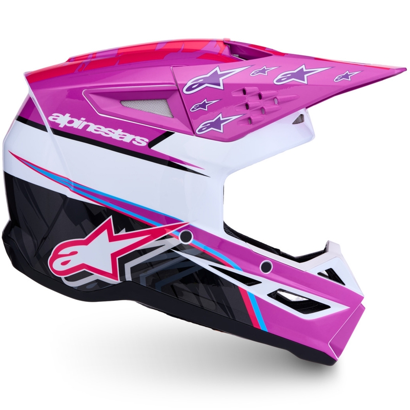 Cască motocross Alpinestars S-M3 Falcon violet-alb-roz fluo