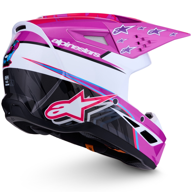 Cască motocross Alpinestars S-M3 Falcon violet-alb-roz fluo