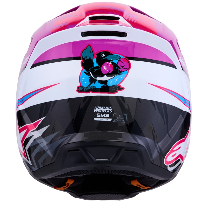 Cască motocross Alpinestars S-M3 Falcon violet-alb-roz fluo
