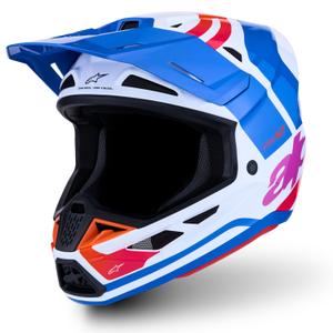 Cască motocross Alpinestars Supertech S-M7 Core alb-albastru-portocaliu