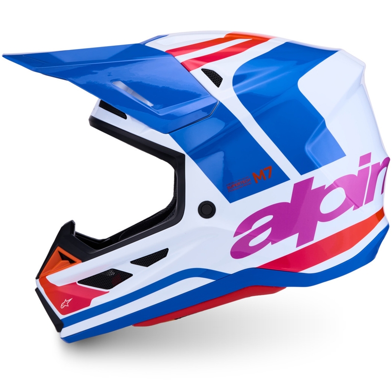 Cască motocross Alpinestars Supertech S-M7 Core alb-albastru-portocaliu