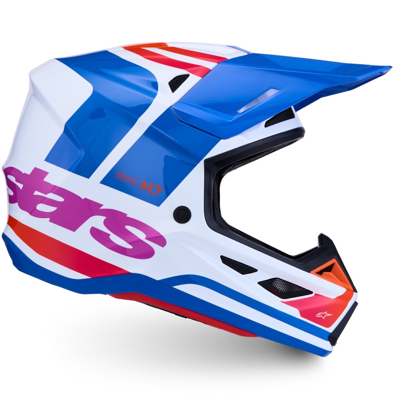 Cască motocross Alpinestars Supertech S-M7 Core alb-albastru-portocaliu