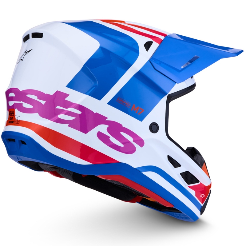 Cască motocross Alpinestars Supertech S-M7 Core alb-albastru-portocaliu