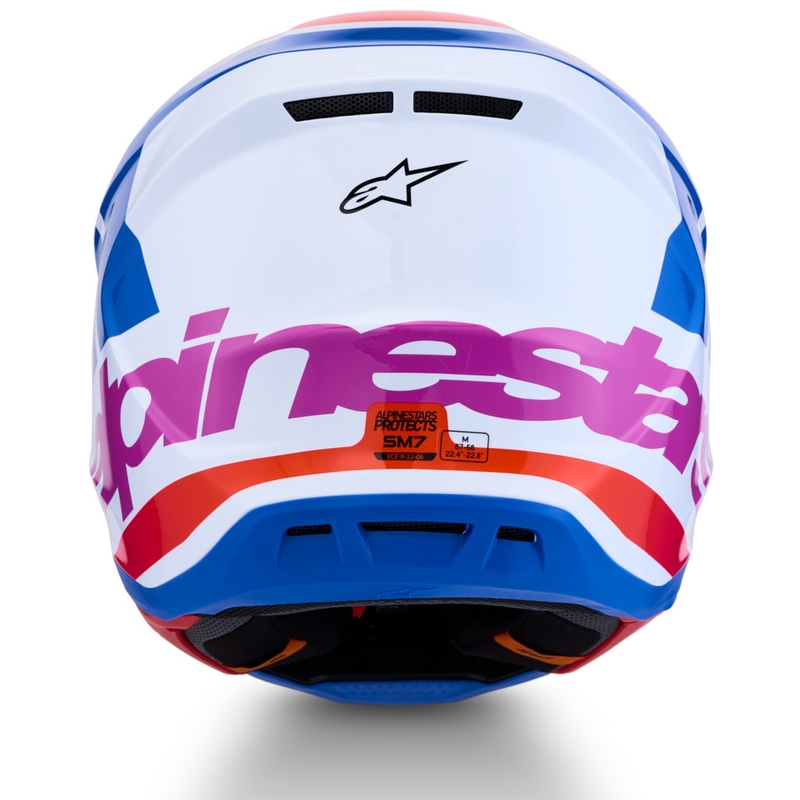 Cască motocross Alpinestars Supertech S-M7 Core alb-albastru-portocaliu