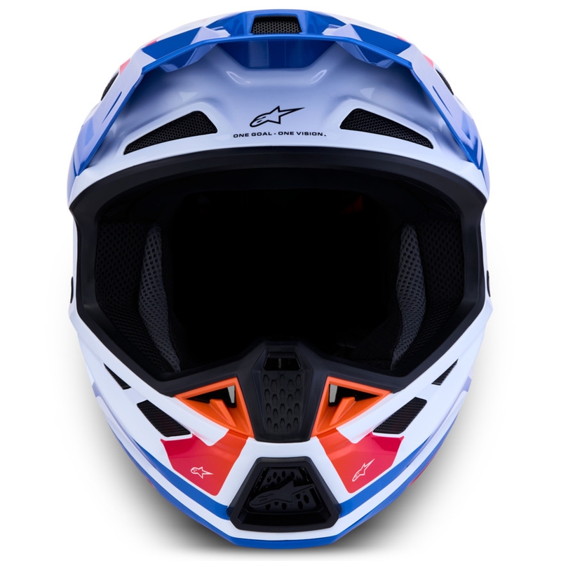 Cască motocross Alpinestars Supertech S-M7 Core alb-albastru-portocaliu