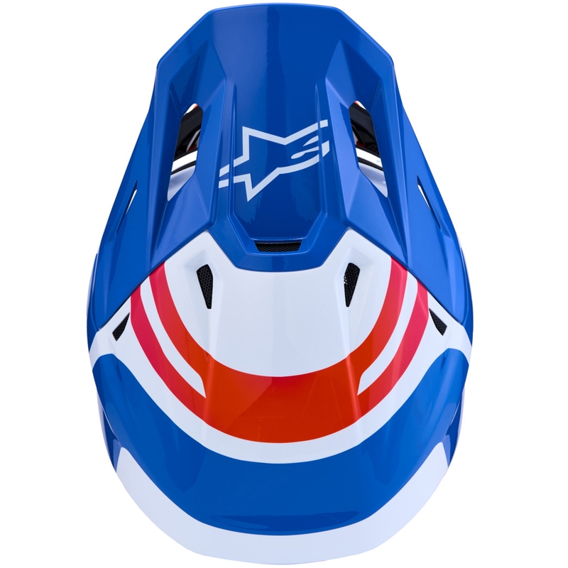 Cască motocross Alpinestars Supertech S-M7 Core alb-albastru-portocaliu