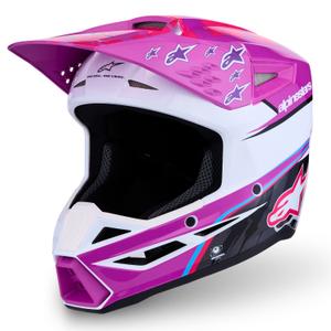Cască motocross Alpinestars S-M3 Falcon pentru copii, violet-alb-negru