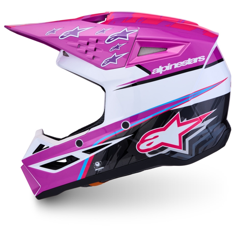 Cască motocross Alpinestars S-M3 Falcon pentru copii, violet-alb-negru