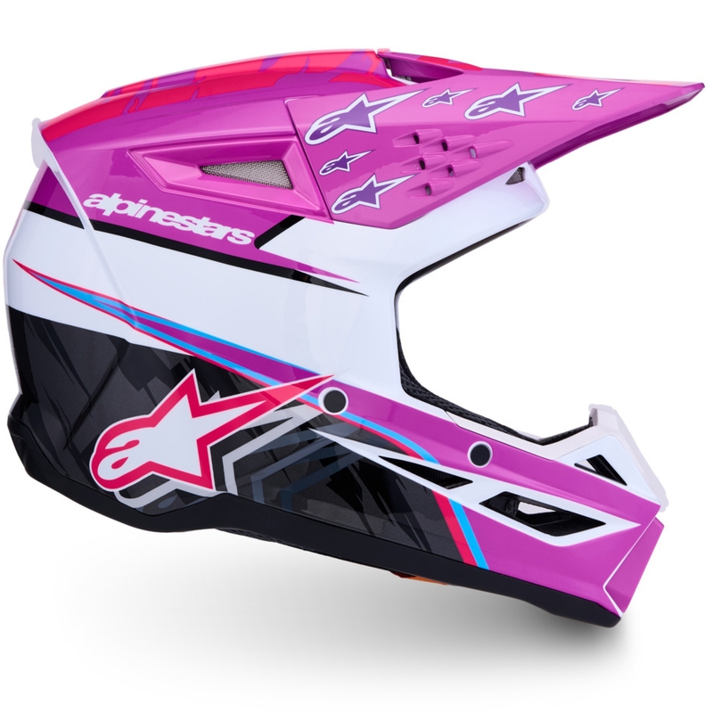 Cască motocross Alpinestars S-M3 Falcon pentru copii, violet-alb-negru